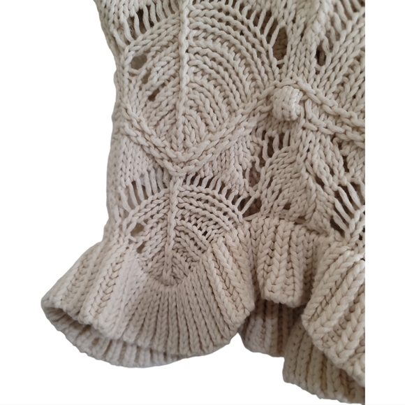 NWT Zara Ruffled Knit Drawstring Top in Cream XS Flounce Hem Tie Front Closure - Picture 5 of 8